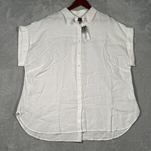Lauren Ralph Lauren Shirt Womens 2XL‎ Linen Relaxed Fit Short Sleeve Button Up